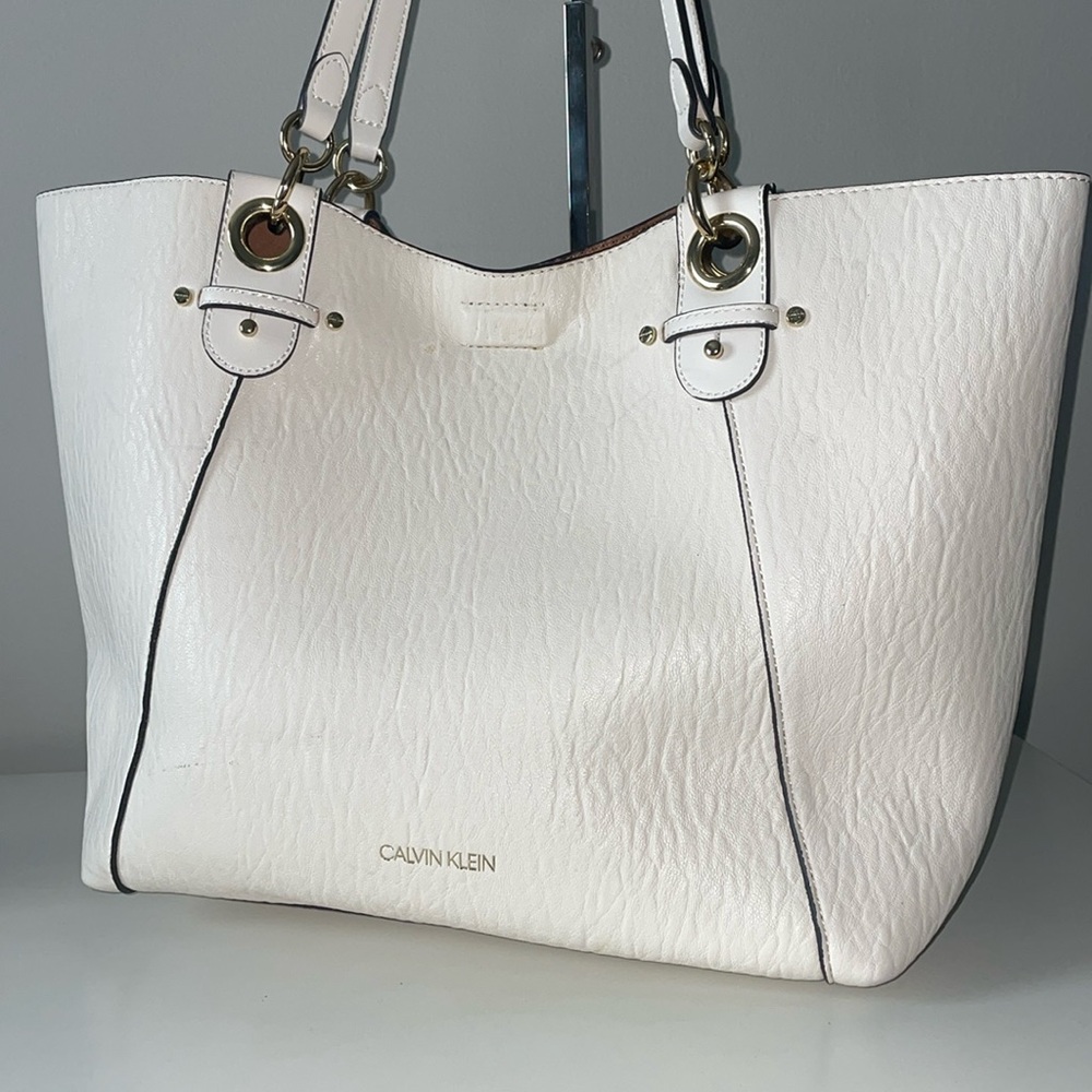 Calvin Klein large reversible Pebbled Leather Tote Bag.